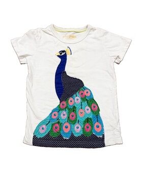 Mini Boden Peacock Bird Appliqué T-Shirt Girls Youth Size 6-7